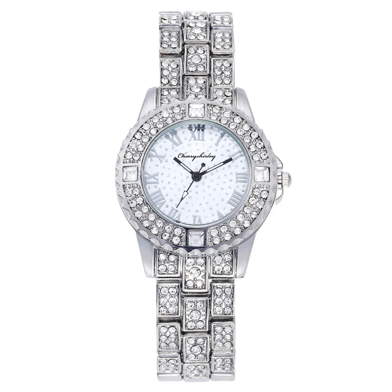 Crystal Ladies Quartz Wrist Bracelet Pink Lab Made Diamond Watch Women JAW-0913