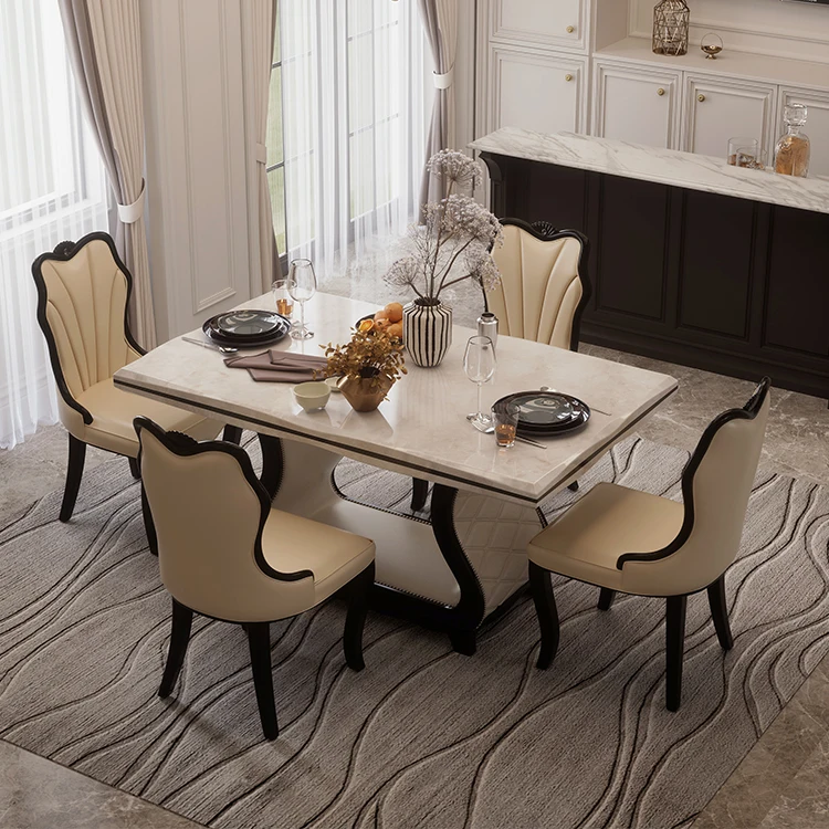 Luxury Rectangular Top Wooden White Dining Table Set Furniture Chairs Set Modern 4 Seats For Dining Room Table