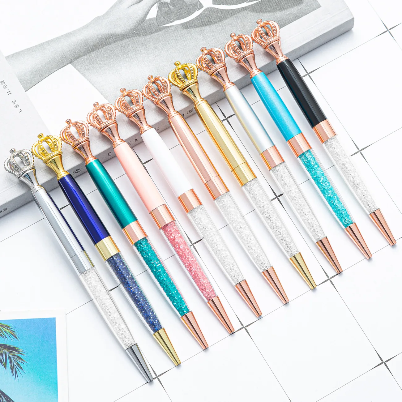New Customized Logo Luxury Crown Metal Ballpoint Pen Water Diamond Ballpoint Pen Student Gift Pen