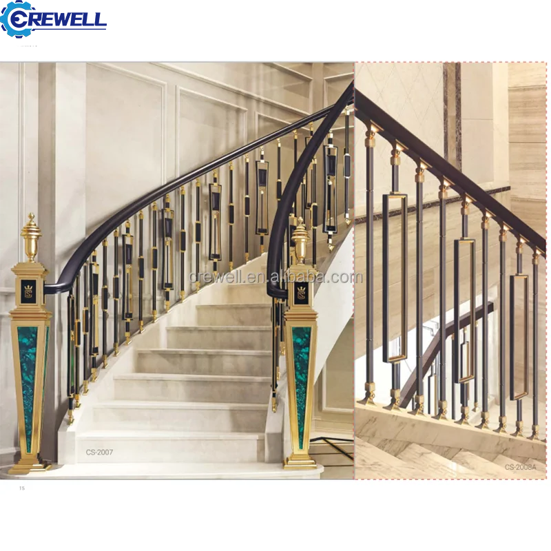 luxury gold staircase railing gold indoor villa aluminium stair railing gold color aluminium