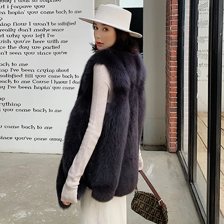 Factory wholesale custom spot Fashion winter fur fox coat luxury fur coat white genuine coat fox Fur Vest For Women