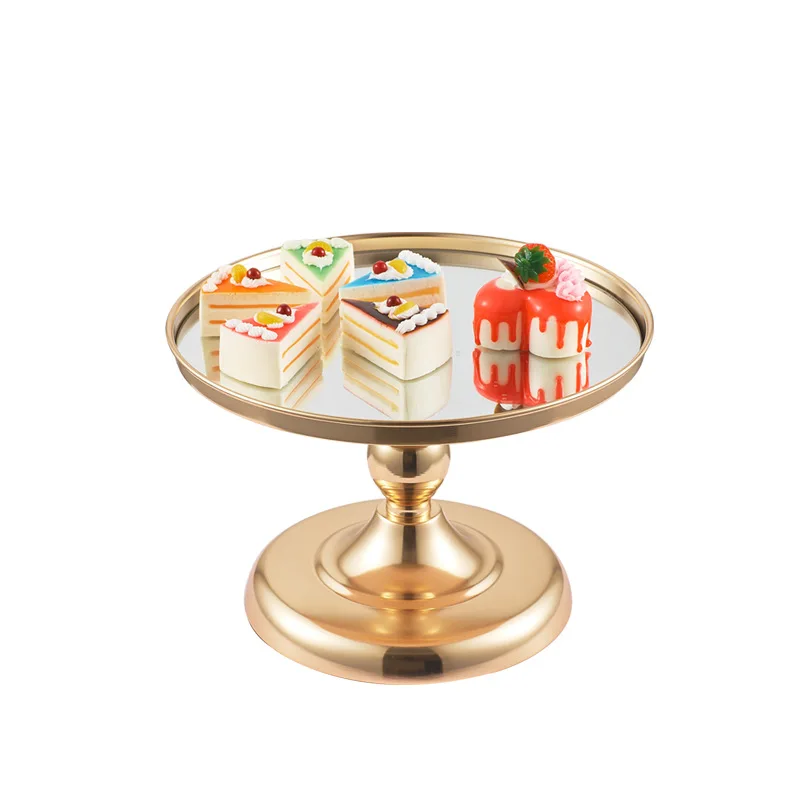 Hot Sale Iron Cake Stand Mirror Cake Plate Birthday Dessert Stand Display Wedding Decoration Round Metal Gold Cake Stand