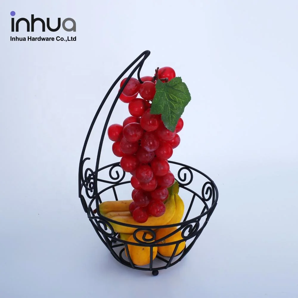 wholesale J-hook fruit rack drain storage shelf  fruit Black wrought iron fruit rack