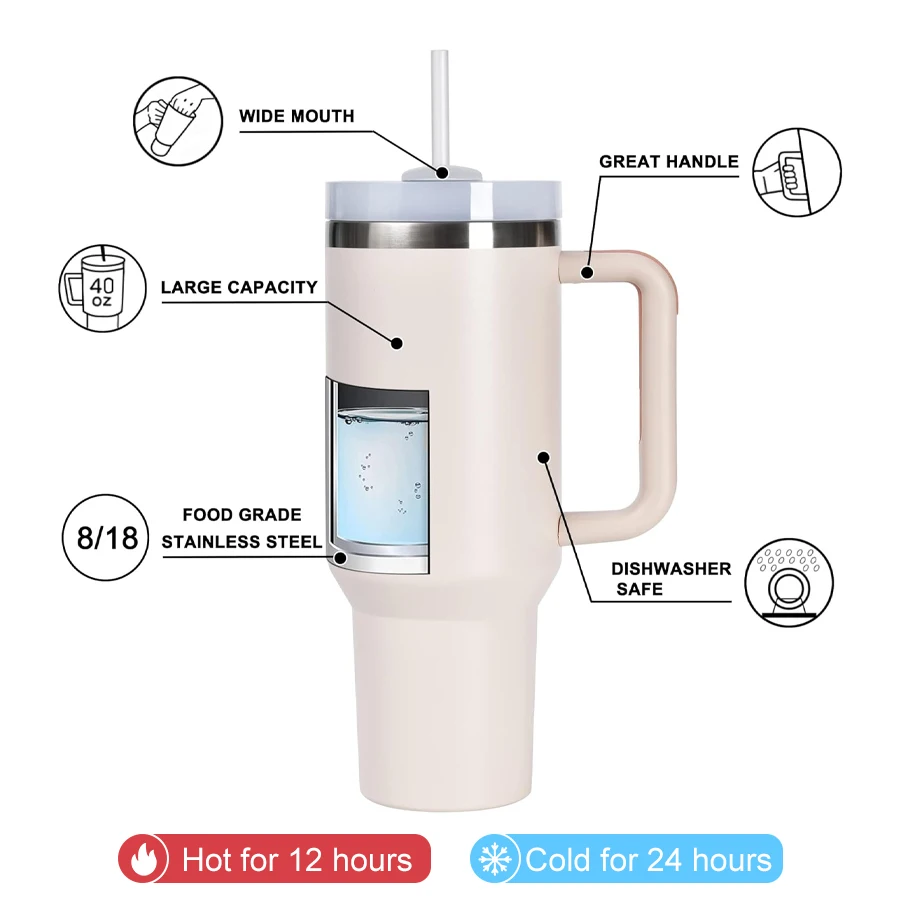 40Oz H2.0 Stainless Steel Tumbler Cups 2Nd Generation Thermal Mug Car Mugs Vacuum Insulated Water Cup Coffee Mug