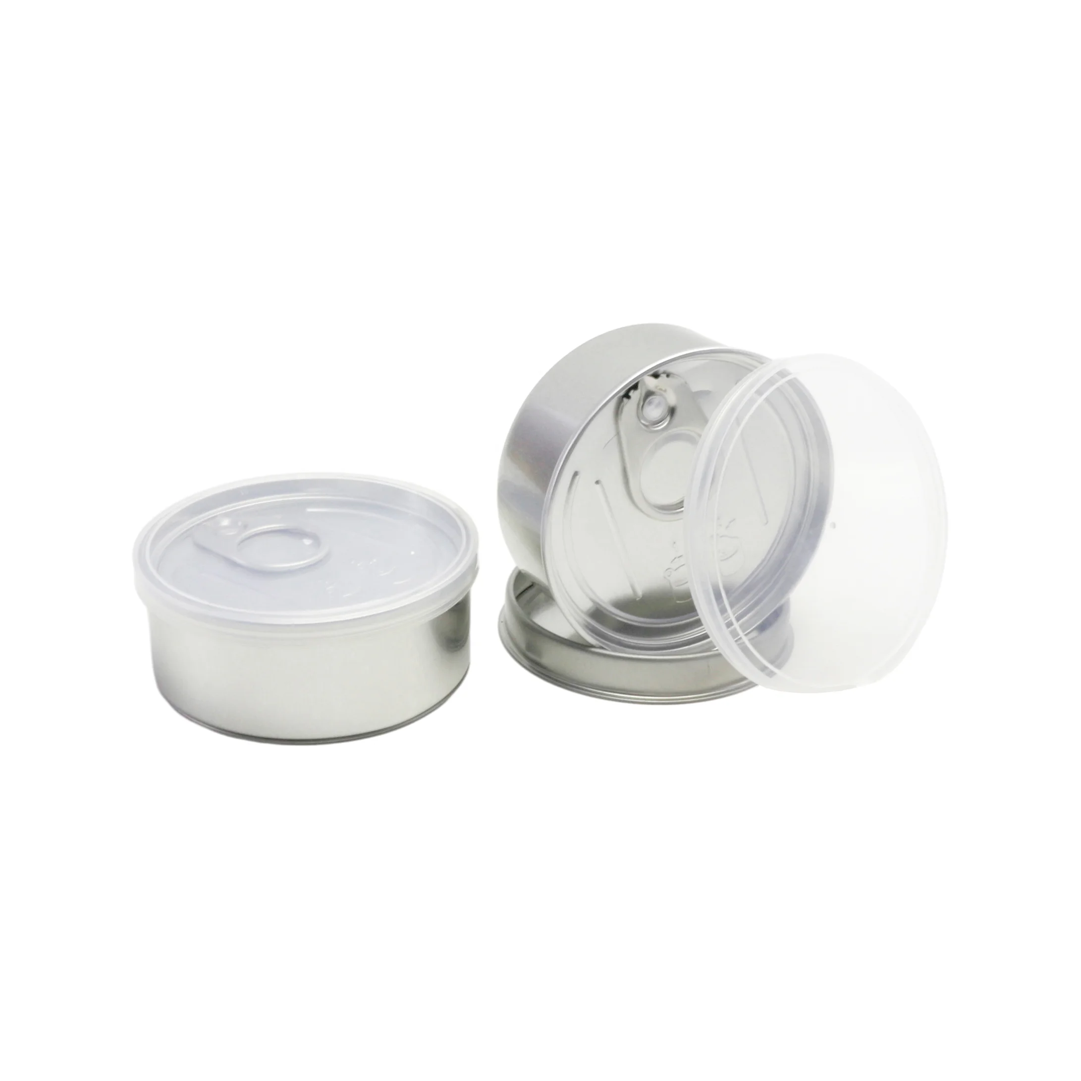 Pressure metal tin can 66*27mm and 73*23mm self sealed tin cans for food packaging