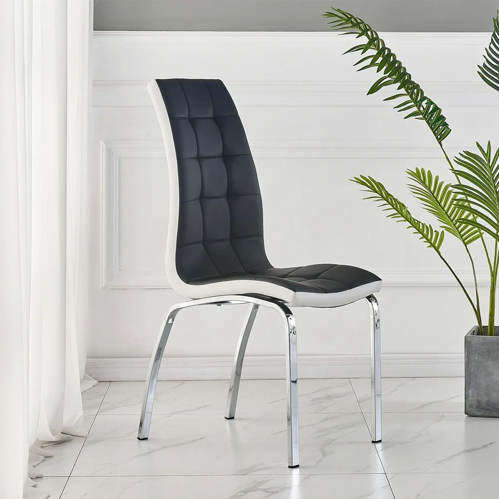 Hot Sale Different Colors Optional PU Leather Dining Chair with Chrome Metal Tube Legs