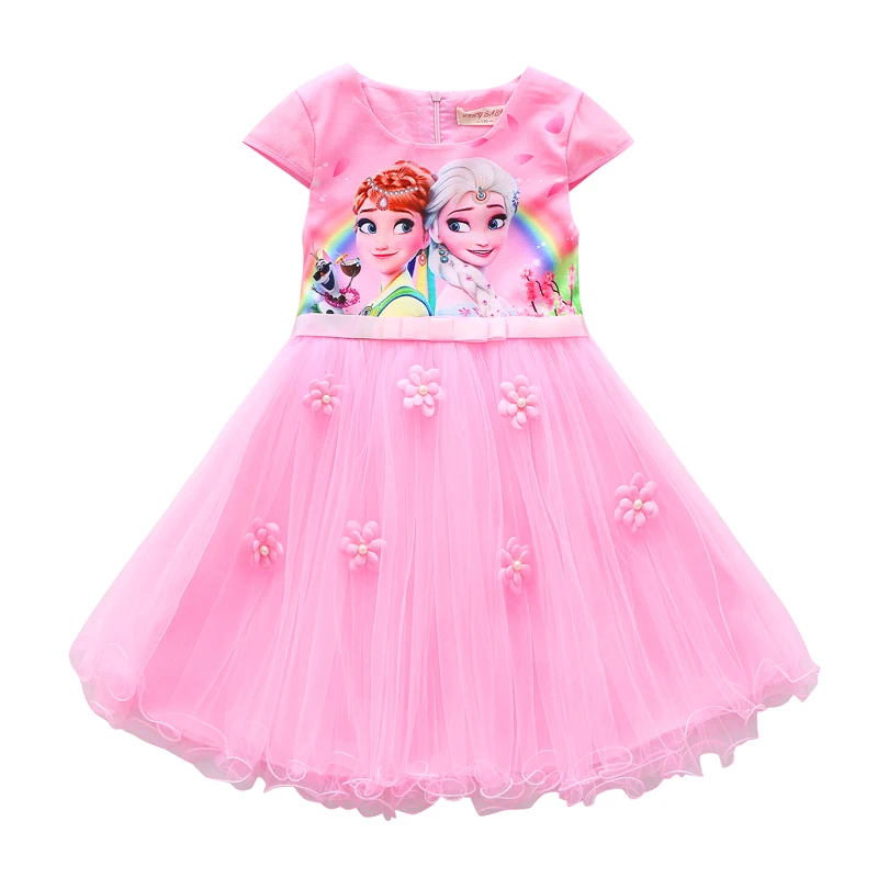 
Flower cartoon printed dresses for girls 3-10 years old 120-160cm size unicorn dresses frozen princess style 