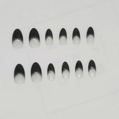 Artificial black half tips full cover 24pcs 12 size press on finger with glue