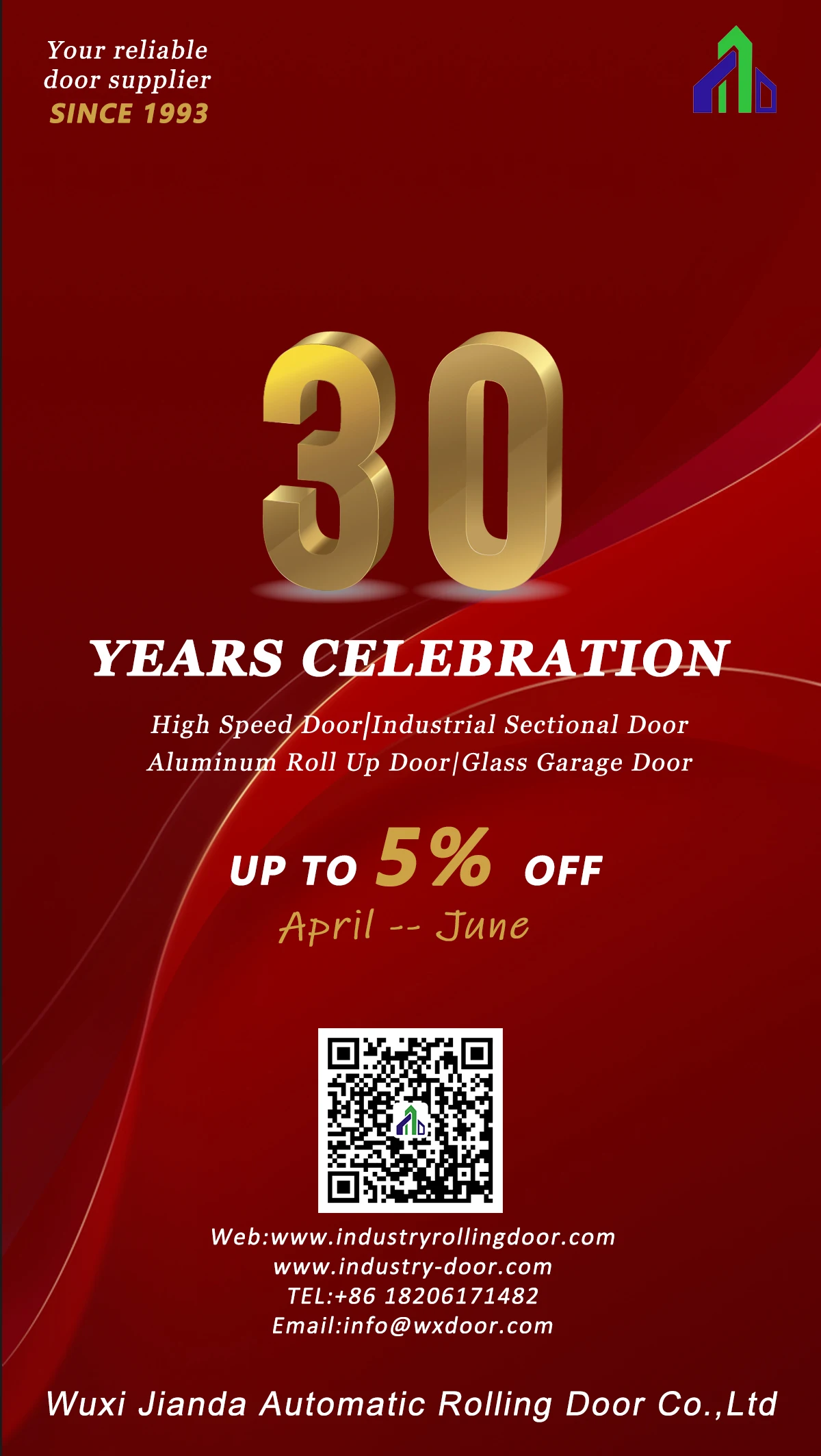 JIANDA Industrial sectional door white color high lift sliding industrial door with windows
