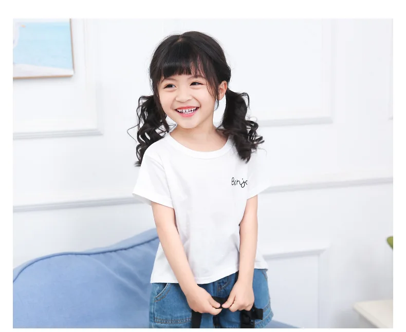 
Female baby Korean tops 2020 summer new fashion casual short-sleeved halter solid color T-shirt 
