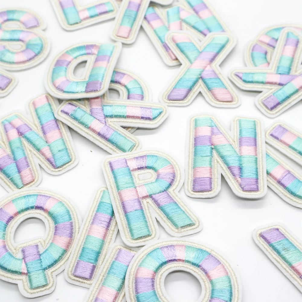 New Arrival Creative Rainbow A-Z Alphabet patches Embroidery Letter Patches Iron On for Bags/Clothes/Hats Accept Custom design