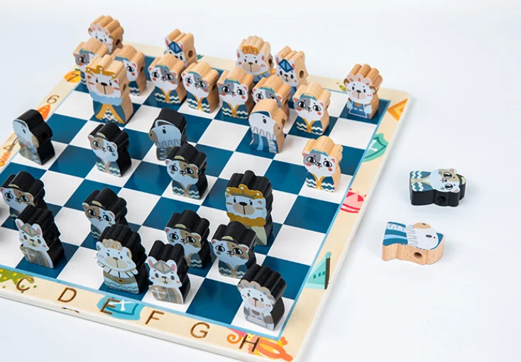 New arrival  Wooden Kids Medieval Chess Cartoon Stereoscopic Check Board Game Wholesale Chess Sets Puzzle Games