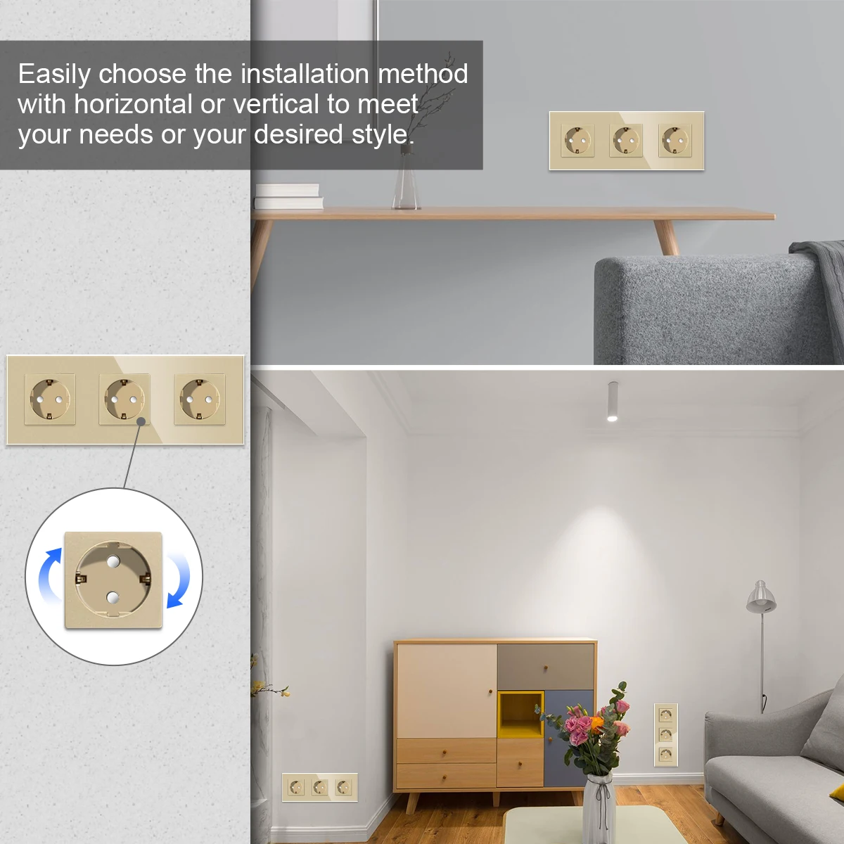 Bingoelec Triple 16A  Power Germany Socket Household electrical wall schuko socket with led indicator