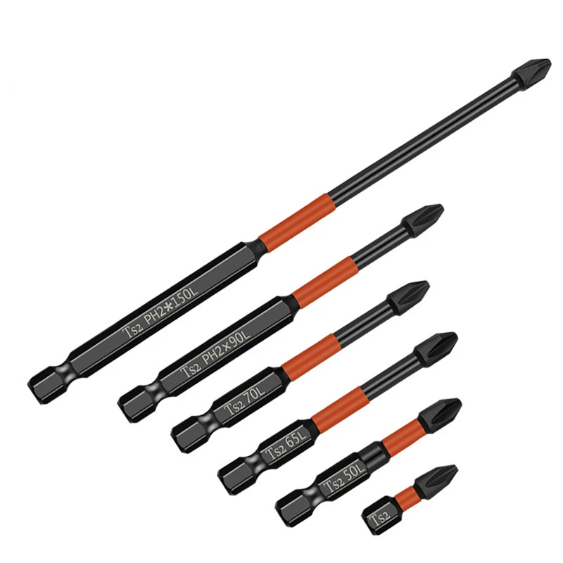 1/6pc Magnetic Cross PH2 Bit S2 Alloy Impact Batch Head Hardness Screwdriver Bit Anti Non-slip Screw Driver Hand Drill Bit Tools