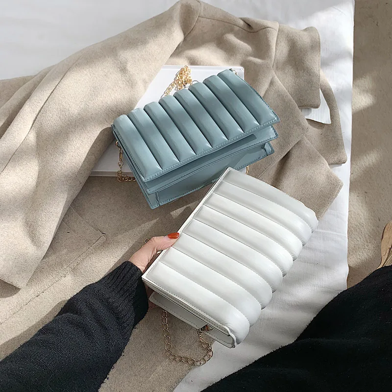 Новый дизайн 22021, однотонные женские сумки через плечо с рюшами, женские сумки, дамская сумочка, Модные Сумки из искусственной кожи для женщин