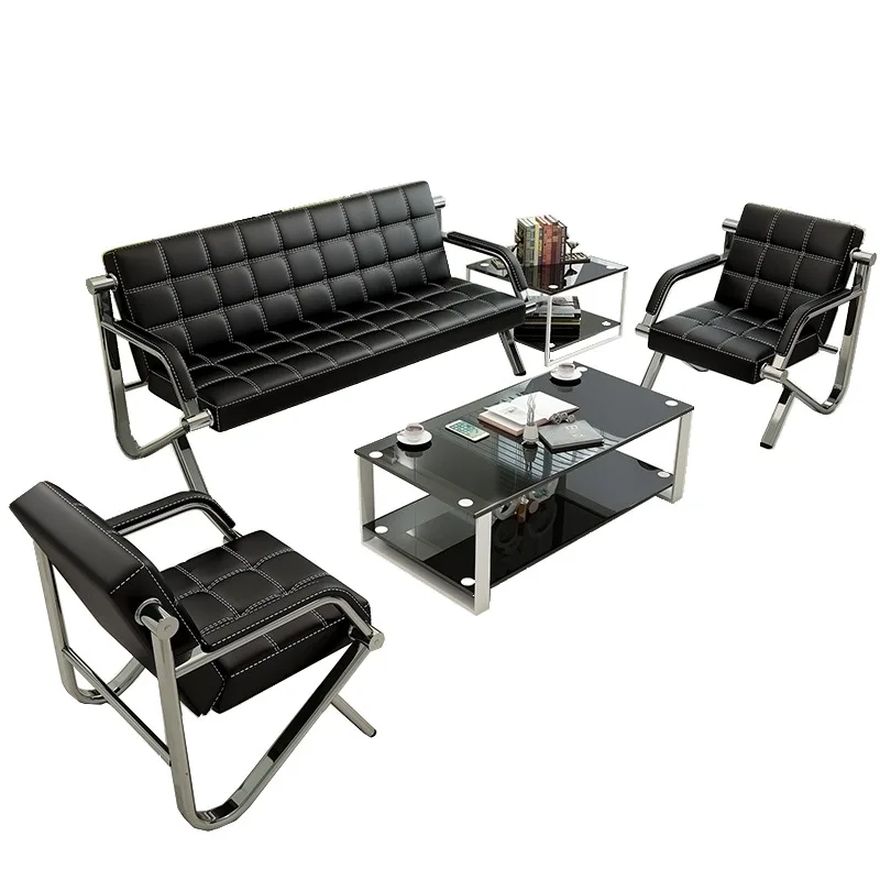 Business Sofa Furniture Set Coffee Table Combination Furniture Modern Simple Reception Room Meeting Area Leather Small Sofa