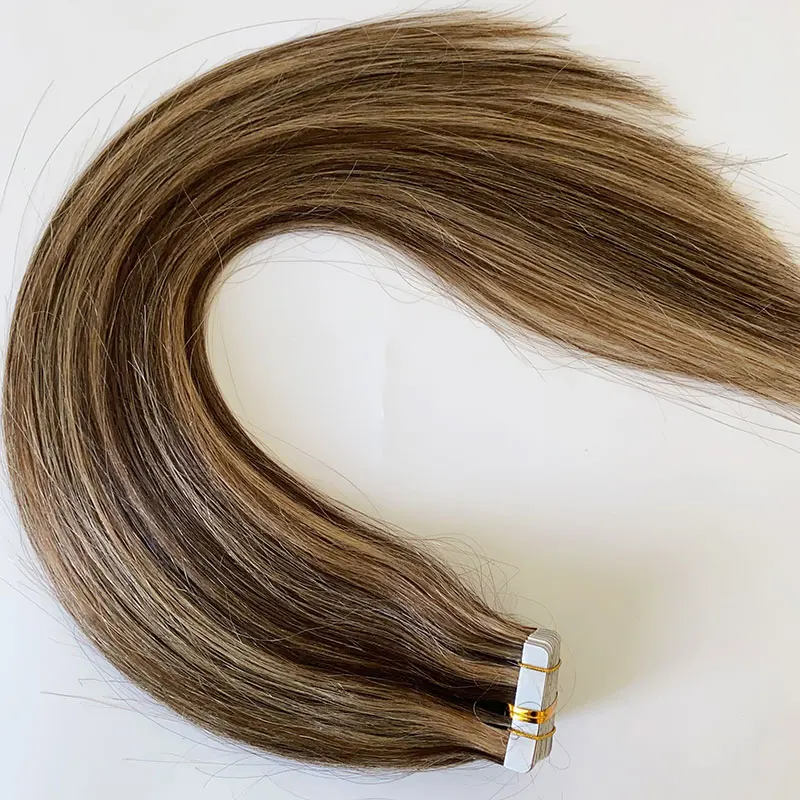 Hot sale stocking 100% European Human Hair #4/27 cuticle intact straight Tape Ins Invisible Seamless Tape in Hair extensions