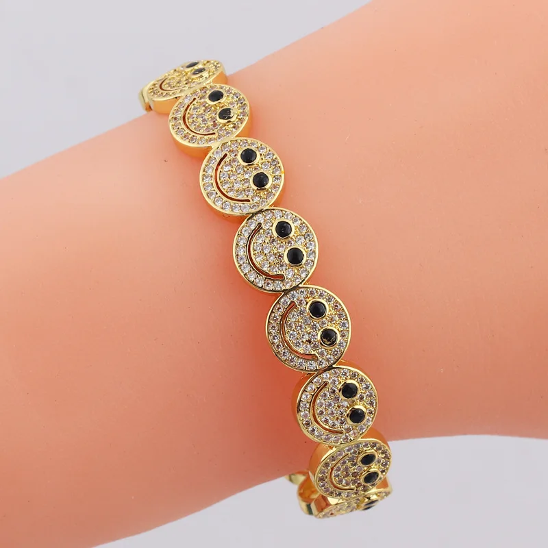 Funny Gold Colorful Happy Smile Face Cuff Smiley Bracelet & Bangles
