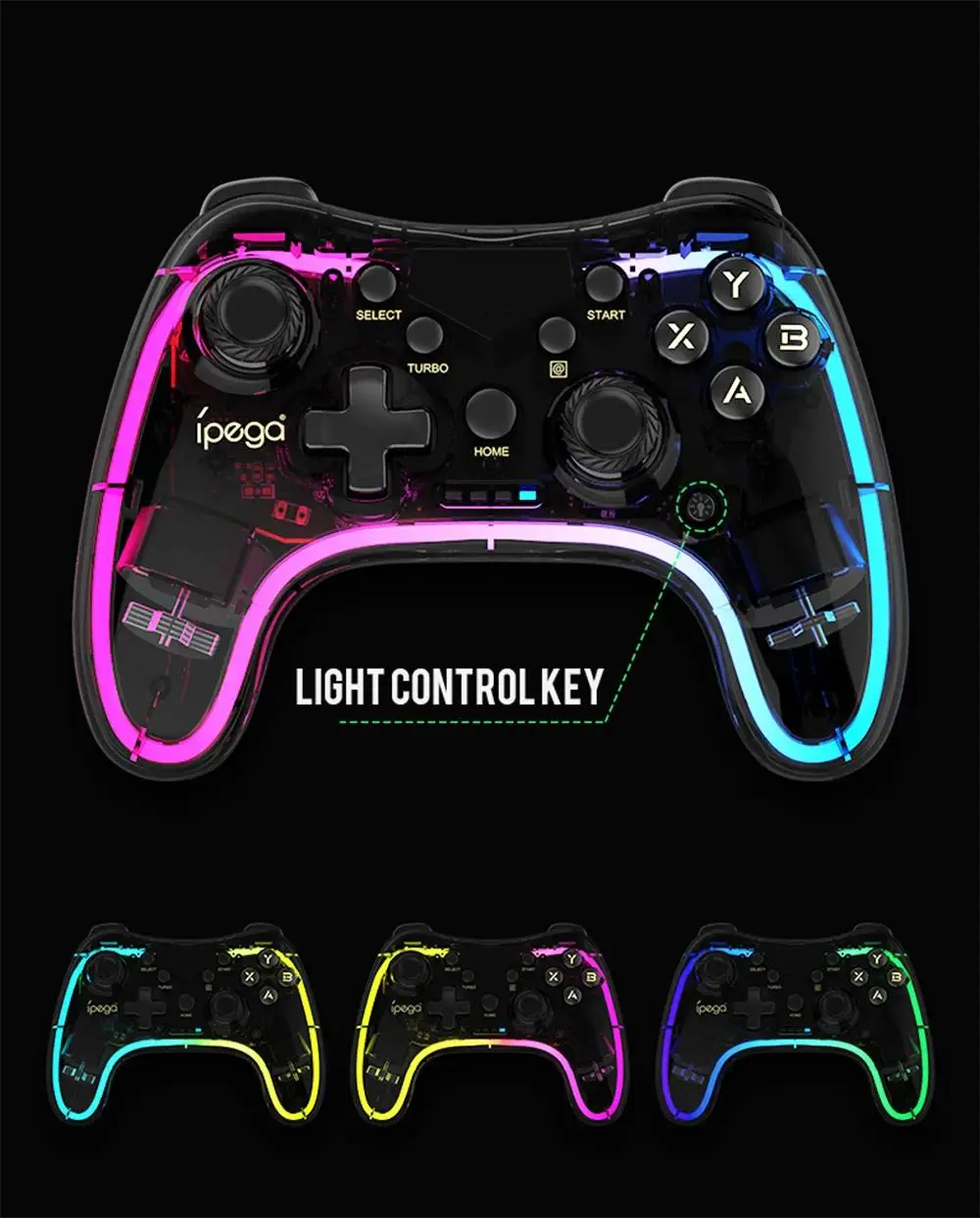 Ipega PG-9228 Bluetooth Game Controller RGB Colorful Transparency Gamepad for NS Switch MFi Games iOS Android Smart Phone