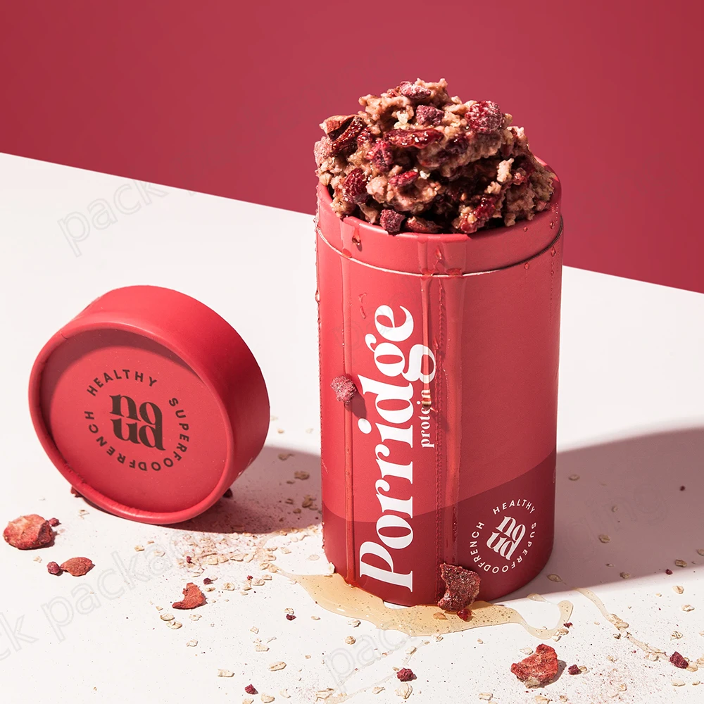 Powder Food Grade Cylinder Cardboard Canister Ciscuits And Cookies Box Packaging Protein Tea Coffee Paper Tue with material lid