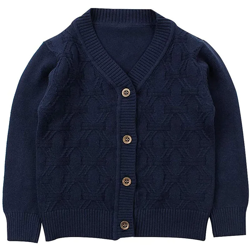 Оптовая продажа, осенне-зимнее стильное хлопковое пальто на заказ, вязаный свитер с узором ромбиками для маленьких мальчиков, кардиган
