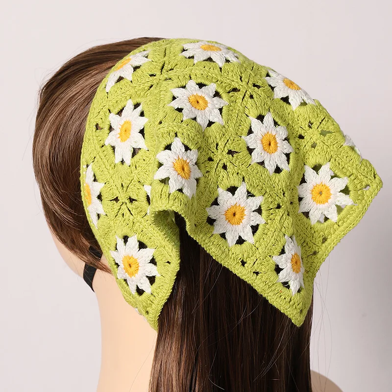 Crochet Bandana Crocheted Beach Hair Kerchief Hand Knitted Triangle Headband