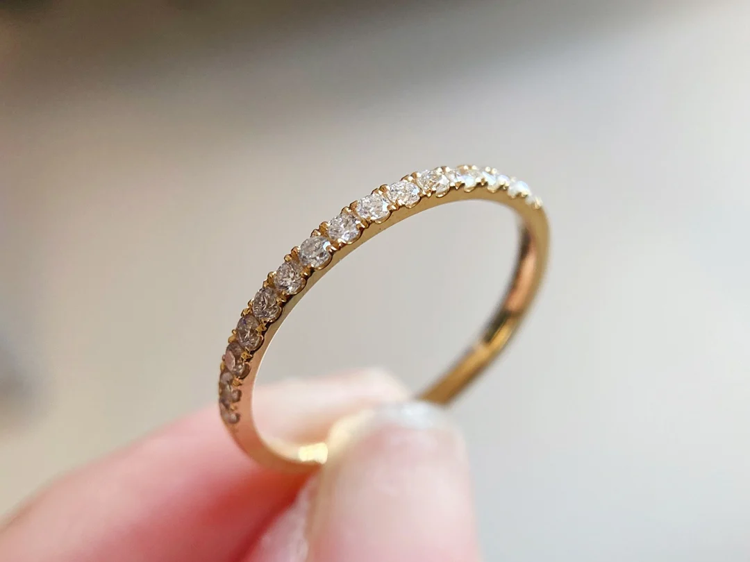 Lerca Fashion Ladies Engagement Wedding Band Design 18K Real Solid Yellow Gold 0.1ct Natural Diamond Ring Fine Jewelry