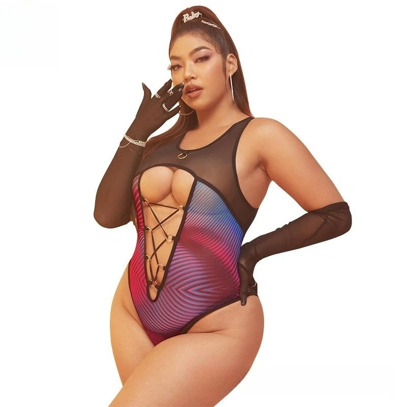 OEM ODM Custom Wholesale  Ladies lingerie Women Sexy Sheer Mesh Lace Valentine Fat Girl Plus Size Lingerie XXXL