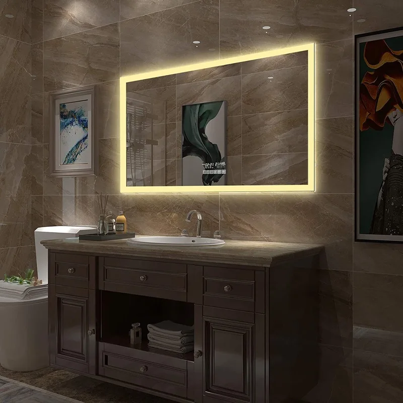 Luxury Smart Bathroom Mirror Silver Vanity Mirror with LED Waterproof and Antifog Easy Hanging for Apartments