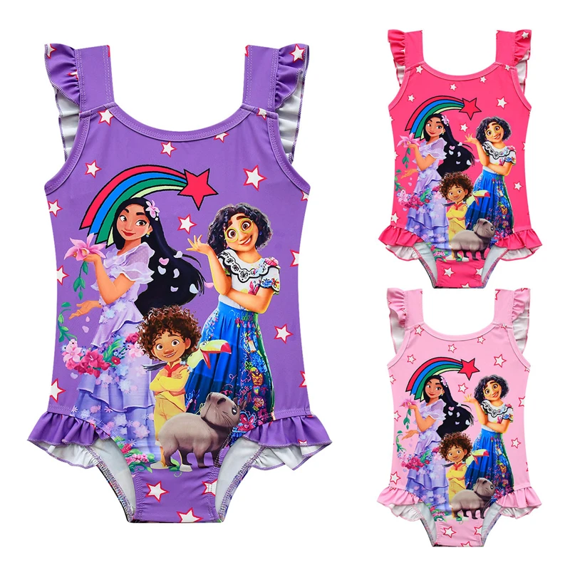 Cartoon Anime Printing Summer Kids Swimwear Baby Girls One Piece Swimsuit Ruffle Bathing Suit Swimsuit