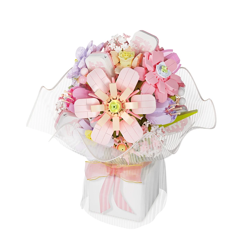 Handmade Assembled Flower Hand Bouquet Micro Creative Bonsai Plant  Decoration Toys For Children Gift Building Block Sets