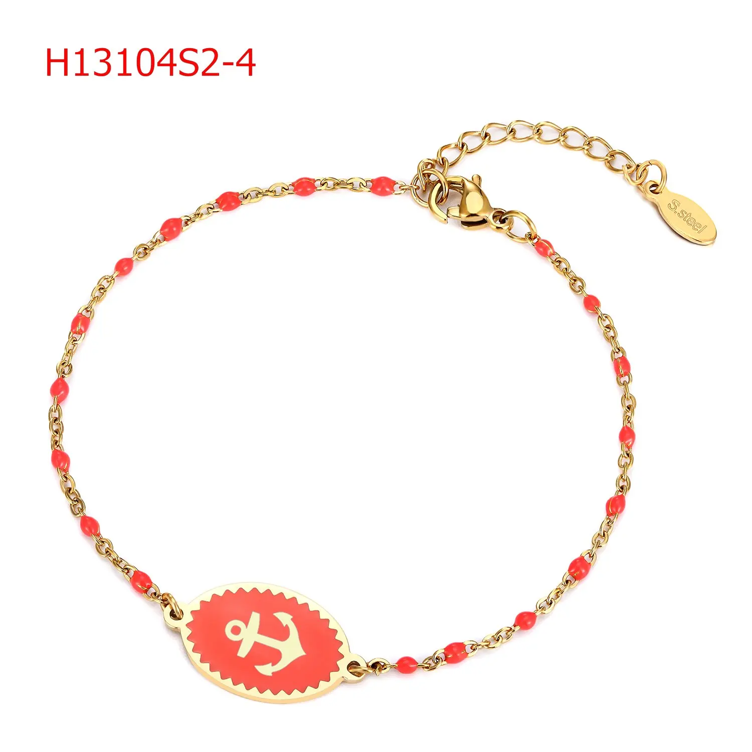 2021 fashion stainless steel Anchor charm enamel letter beads gold bracelet for women for girls