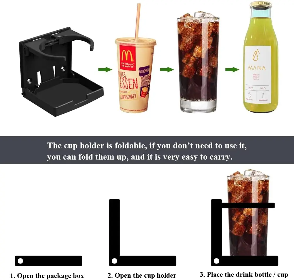 Adjustable Folding Drink Cup Holder with Screws Universal Bottle Holder for Marine Boat Caravan Car Trucks RVs Vans