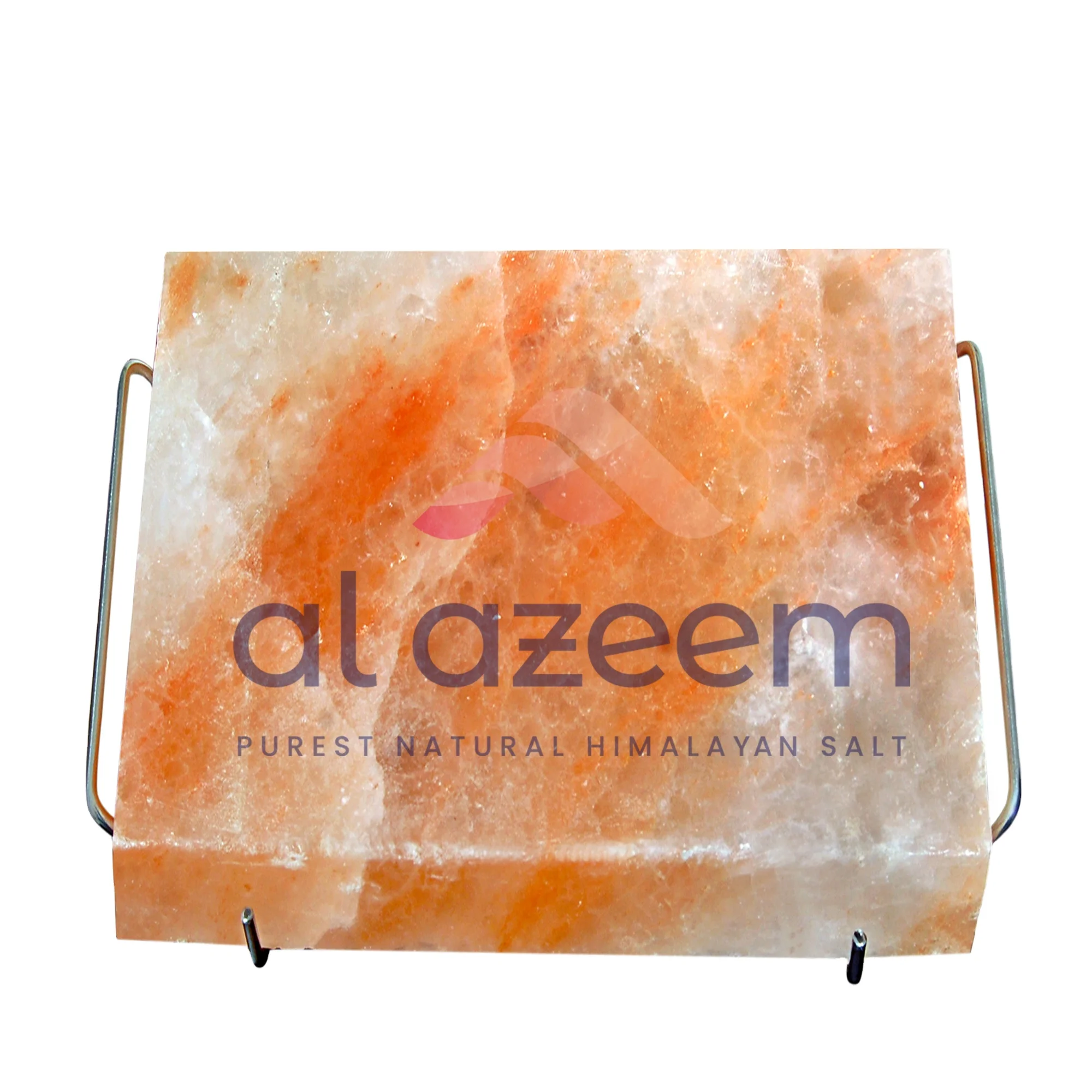 Finest Organic Quality Himalayan Pink Salt Cooking Slab 8 x 8 x 1.5 inches With Premium Quality Stainless Steel Holder