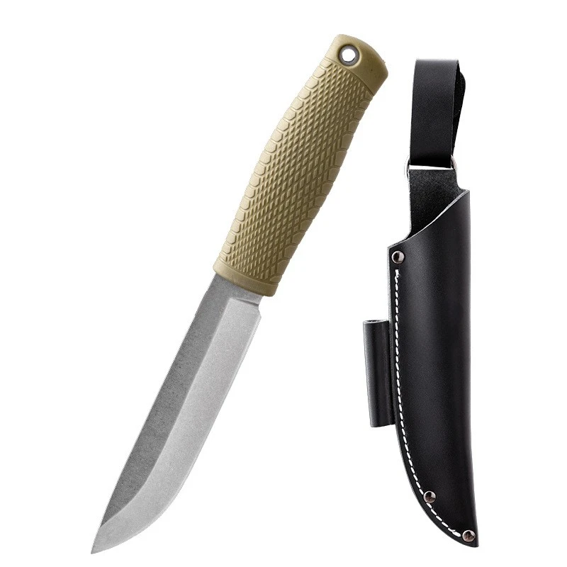 200 Rubber and plastic Handle Fixed Blade Knife Camping EDC Survival Hunting Knife with Leather Sheath