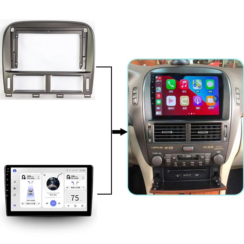 Ai jia car radio Android dash board wire harness cable canbus video multimedia frame For 2001-2006 LEXUS LS430 HIGH-END 9INCH