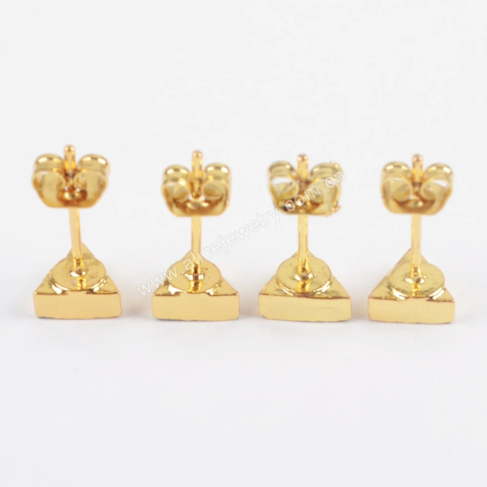 18K gold triangle synthetic white blue fire opal stud earings jewelry women wholesale