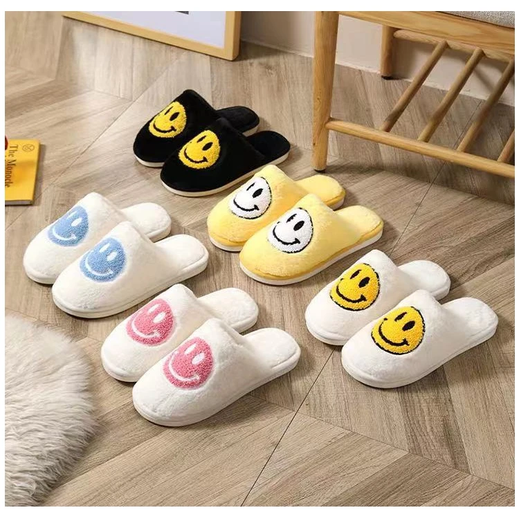 Wholesale Cozy Fuzzy Warm Winter Fluffy Splush Slipper Sneaker Indoor Custom House Slippers Smile Slippers For Men And Women