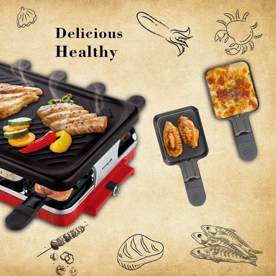 
Non-Stick Plate Smokeless Indoor Table stainless contact electric Raclette barbeque grill manufacturer 