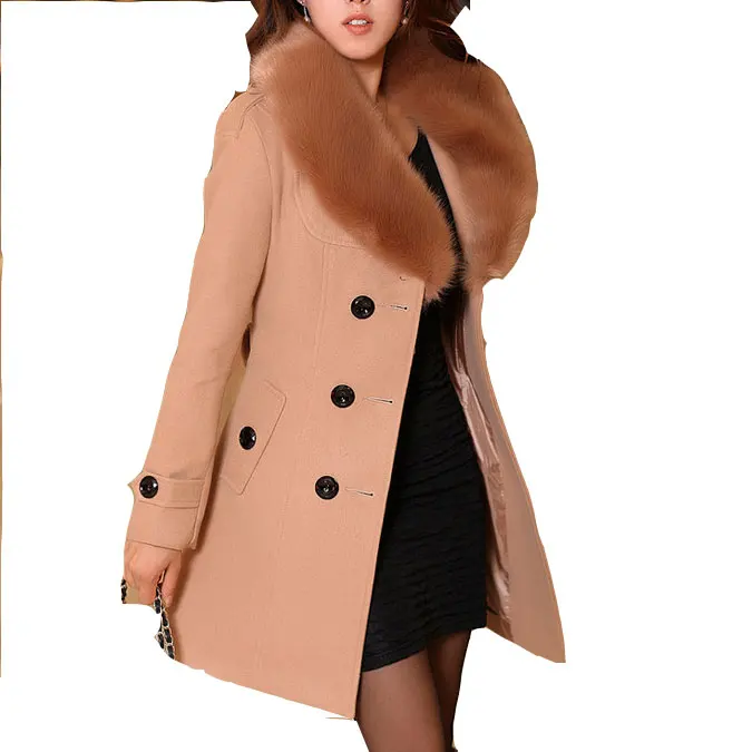 Женское шерстяное пальто с большим меховым воротником, двубортное Женское пальто, длинное пальто, зима 2019