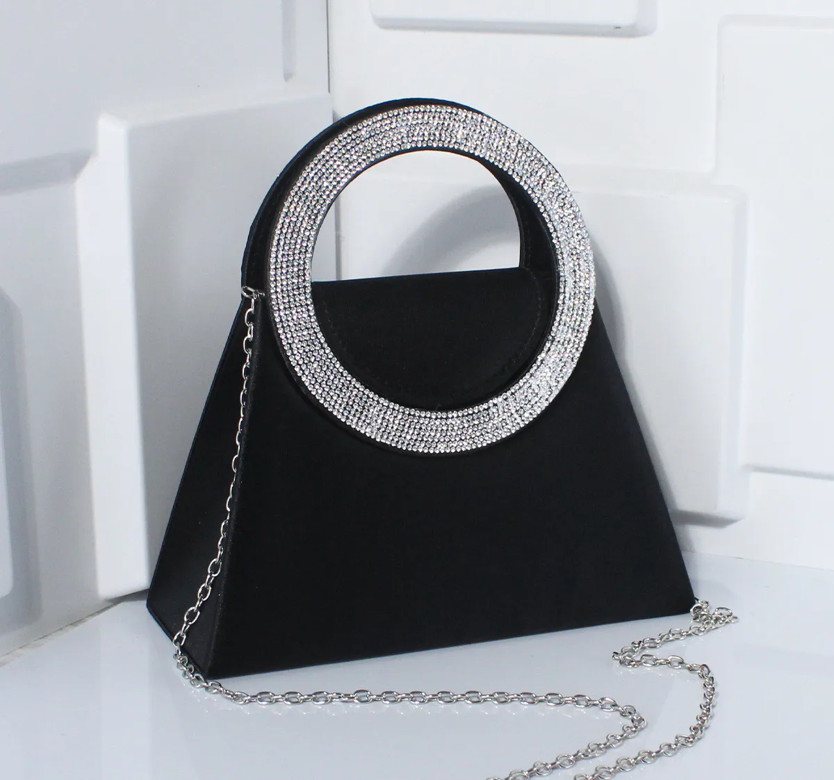 Fashion Diamond-Set  Ladies Dinner Bag French Tote with Sparkling Rhinestone Handbag Crossbody Chain Purse for Wedding