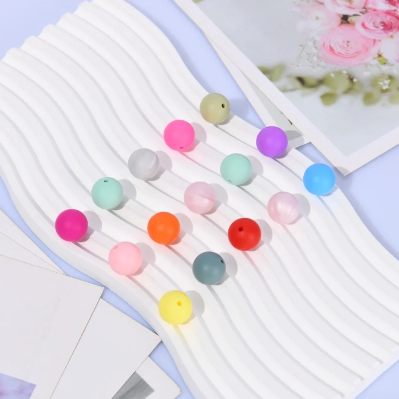 Factory Wholesale Bulk Food Grade 12mm 15mm Silicone Baby Teething Bead for Pacifier Keychain Bracelet Round Ball Silicone Beads
