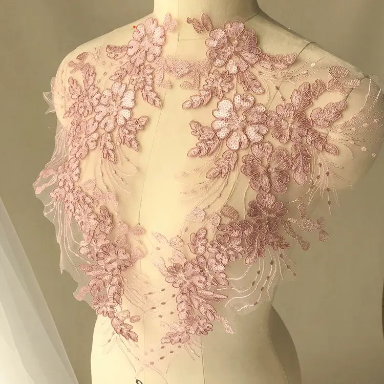 Multicolor embroidery border lace sequins flower bridal jewelry handmade diy material mirror flower accessories