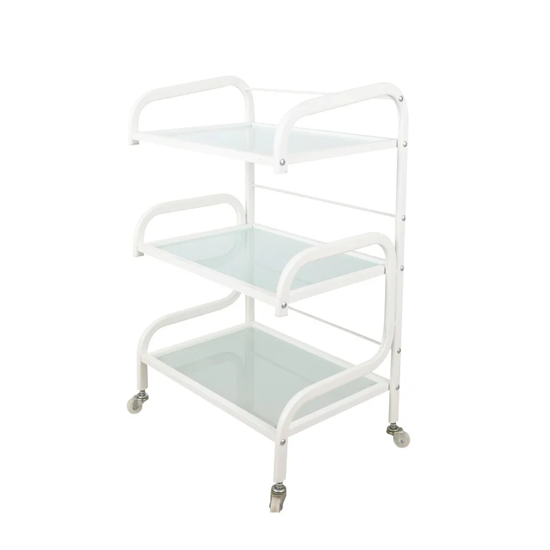 cheaper Glass beauty trolley. the tray is glass and the framework is iron . very durable salon tolley