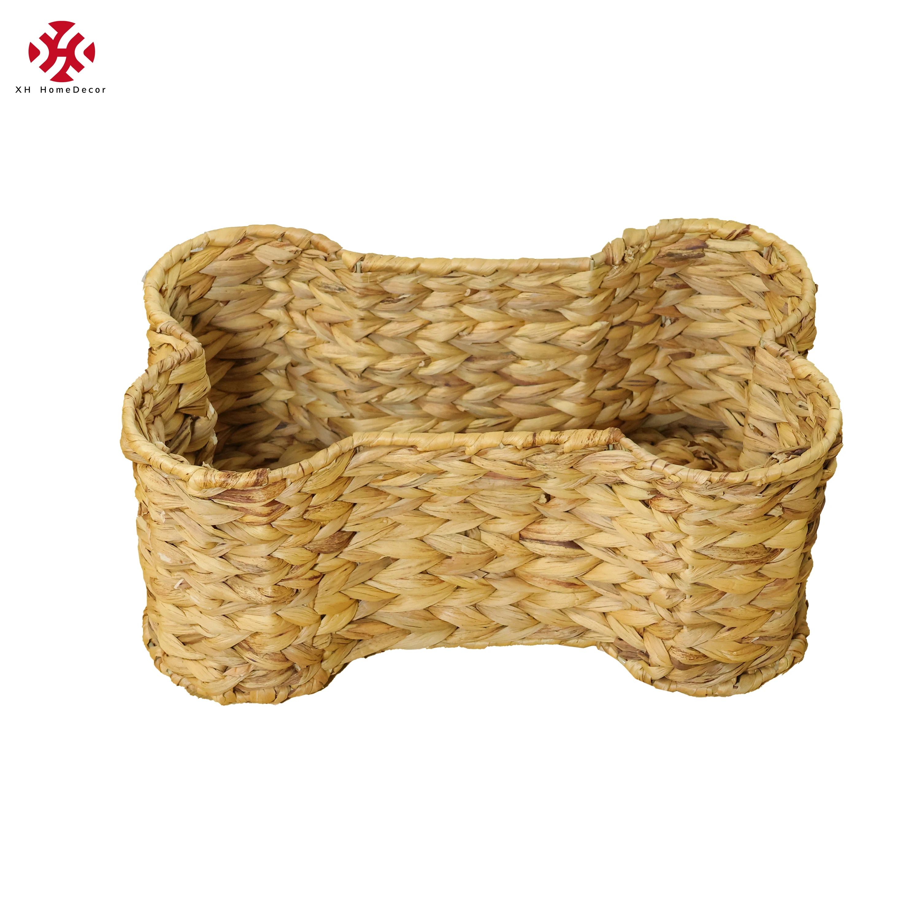 XH Bone shape magazine holder hand-woven seagrass wicker rattan Handwoven laundry Multifunction water hyacinth storage baskets