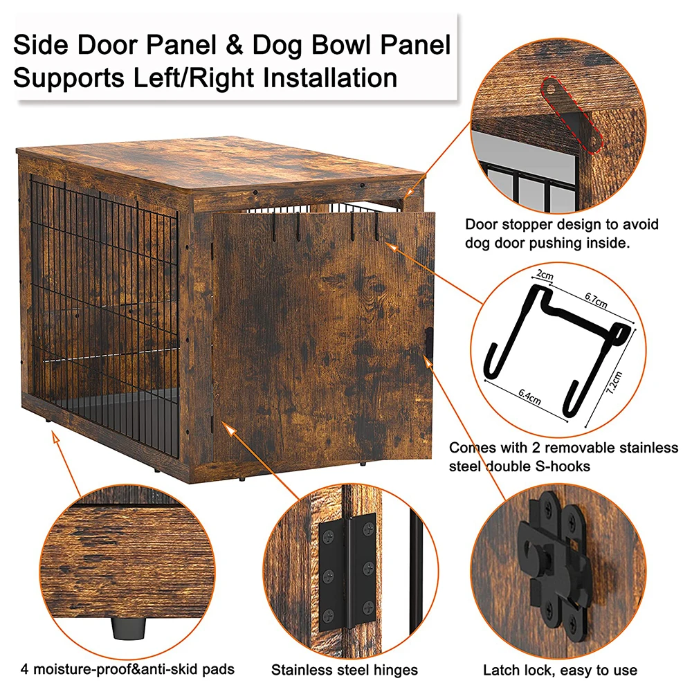 Pet Friendly Furniture Comfortable Dog Cottage Dog Crate End Table with Feeder Puppy Bed House