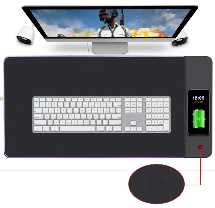 
Oem Custom Logo Black Gamer Big Large Computer Desk Rgb Led Gaming Keyboard And Mouse Pad Mats With Wireless Charger Charging 