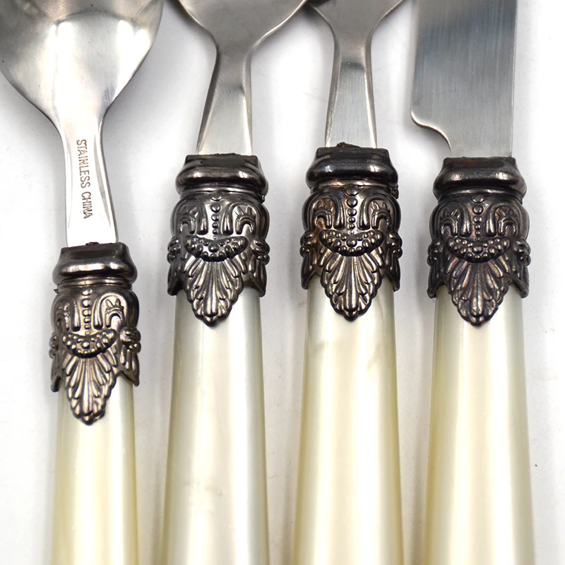Vintage silverware 24pcs mother of pearl cutlery set with white handle