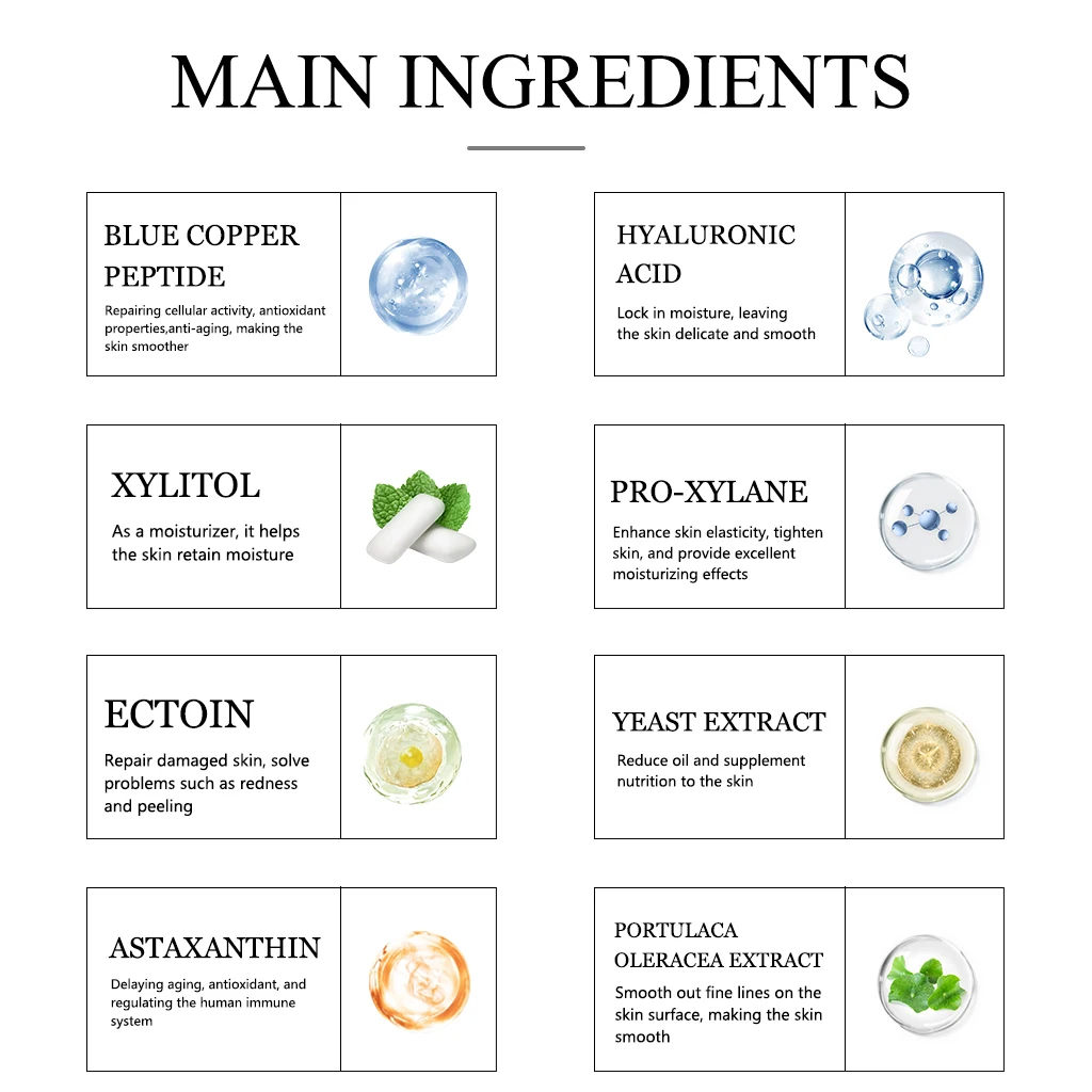 OEM ODM New Facial Skin Care Serum Water Blue Copper Peptide Astaxanthin Hyaluronic Acid Xylitol Ectoin Aurora Essence Water Set