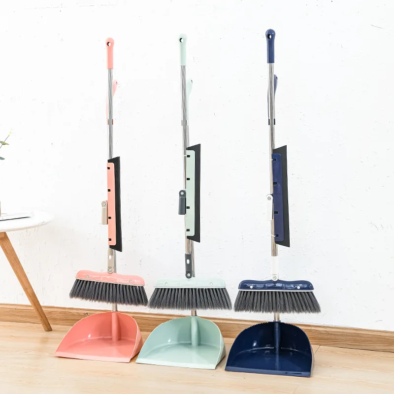 Office stainless steel rod broom dustpan window brush three piece set for multifunctional cleaning